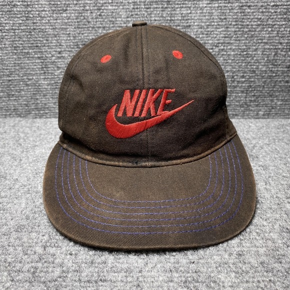Vintage Nike Hat Cap Snap Back Brown Red Embroidered Swoosh Youth One Size 90s - Picture 1 of 11